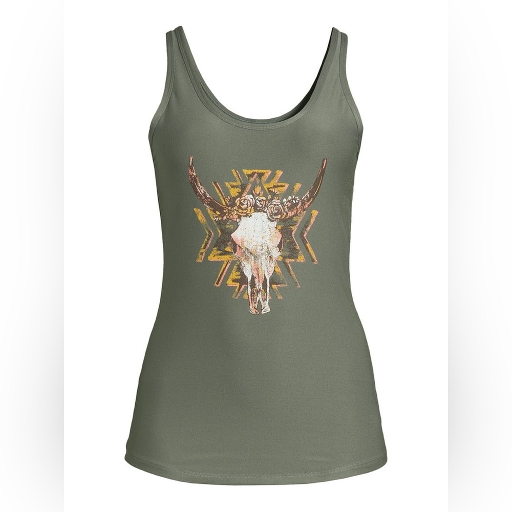 No Boundaries green brown bull steer skull tank top shirt top size XS